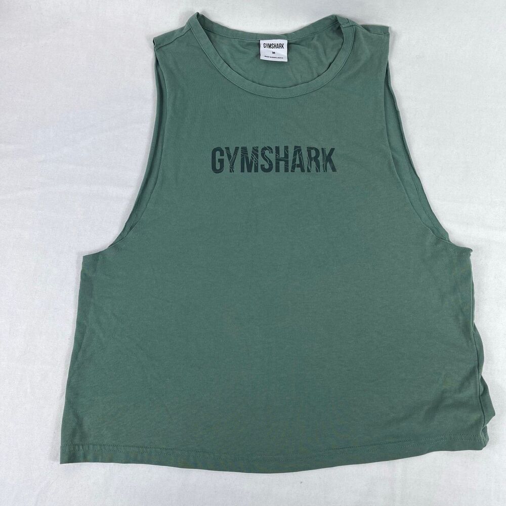 Gymshark Women's Muscle Tee in Sage Green with Black Logo